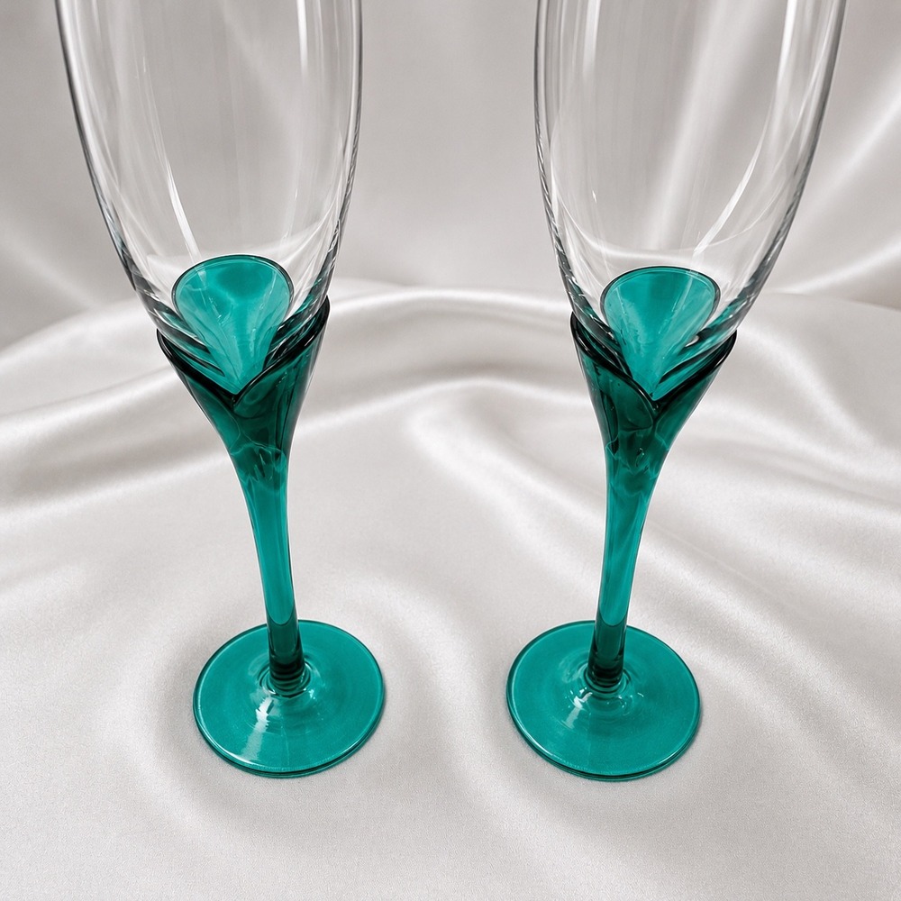 Libbey Domaine Juniper Green Champagne Flutes Set of 4 Green Stem 9.75 inch - Picture 10 of 16
